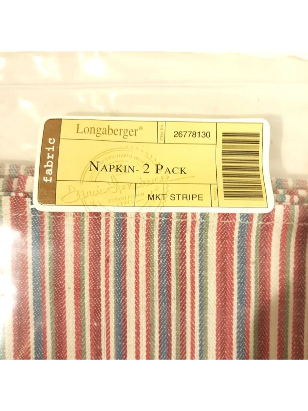 Longaberger Napkins 2 Pack #26778130 Market Stripe Cotton 19